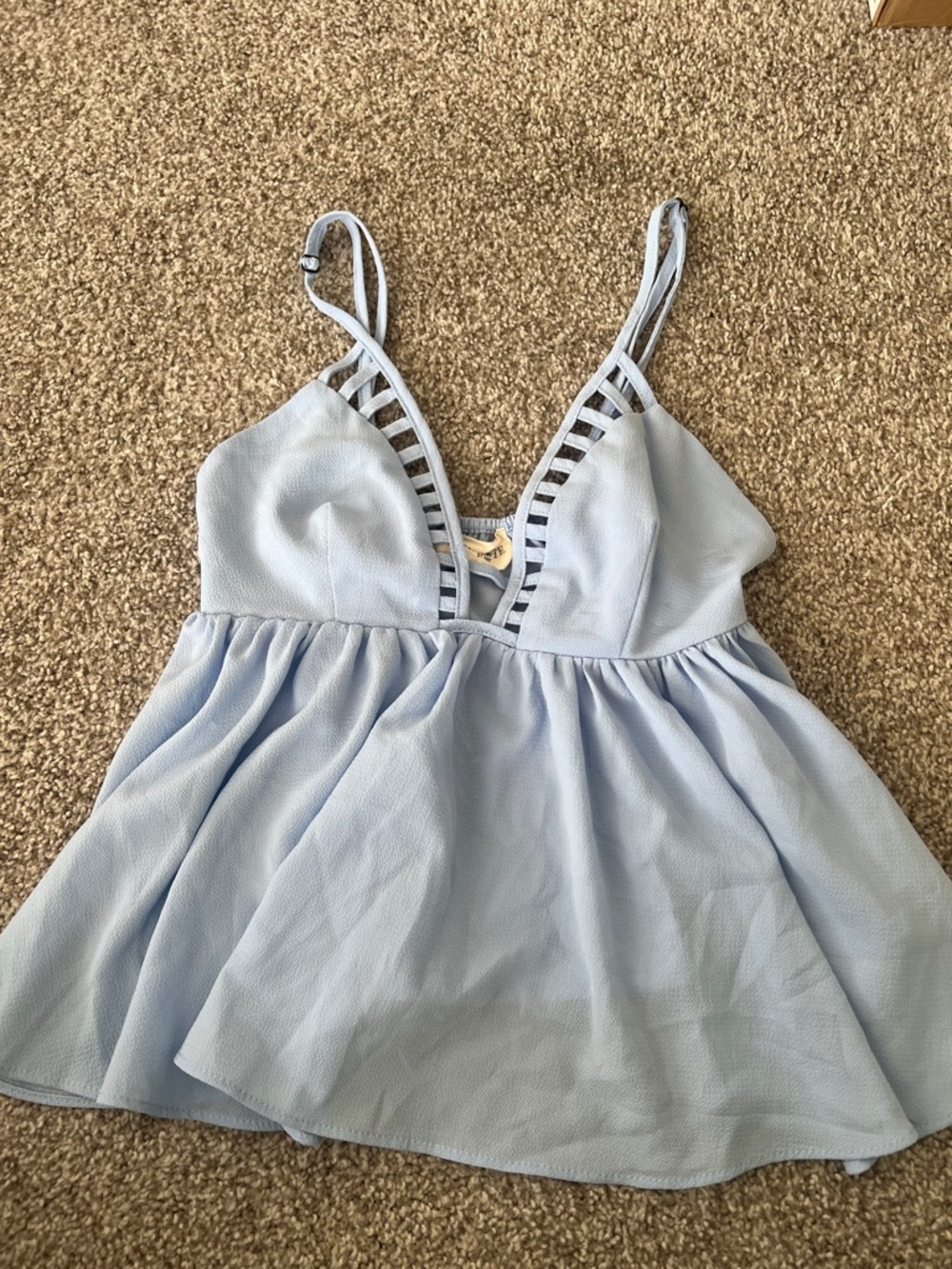 L'ATISTE Light Blue Strappy V-Neck Peplum Camisole